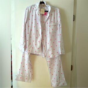 White Pajama Set with Pink Hearts
